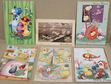 Lotto 6 cartoline PULCINI UOVA formato grande