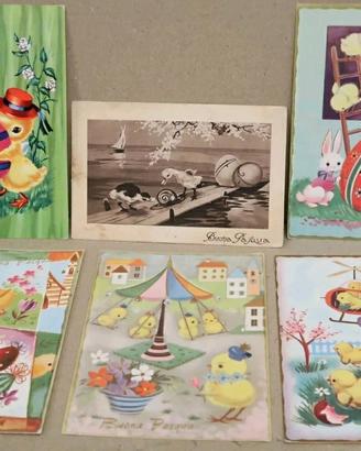 Lotto 6 cartoline PULCINI UOVA formato grande