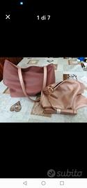 Borsa color rosa antico a mano, con borsetta 
