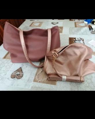Borsa color rosa antico a mano, con borsetta 