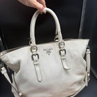 Prada borsa vera pelle tracolla bianca panna