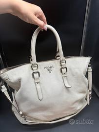 Prada borsa vera pelle tracolla bianca panna