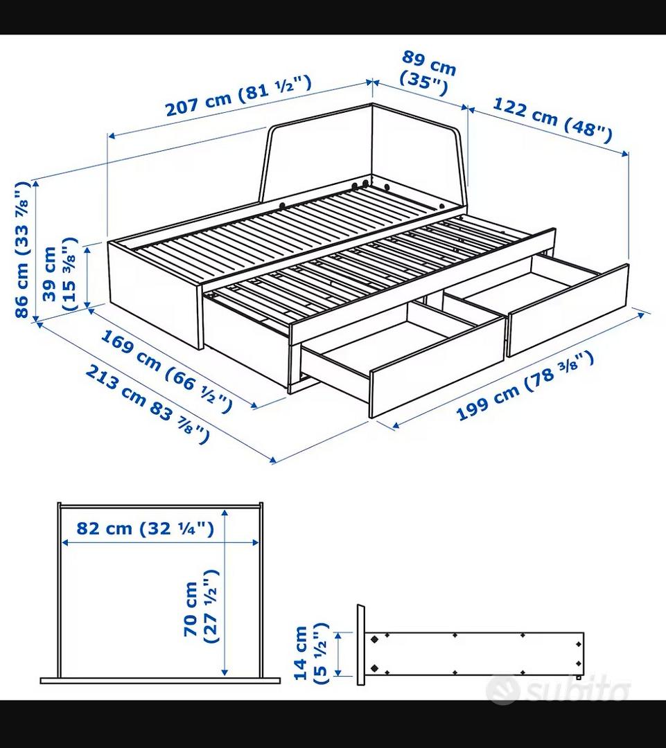 FLEKKE letto divano/2 cassetti/2 materassi, bianco/Åfjäll rigido, 80x200 cm  - IKEA Italia