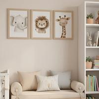 Set 3 Stampe Cornice Legno Chiaro A4 x bambini