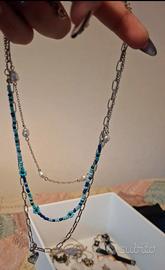 collana multistrato con perle e cuoricino