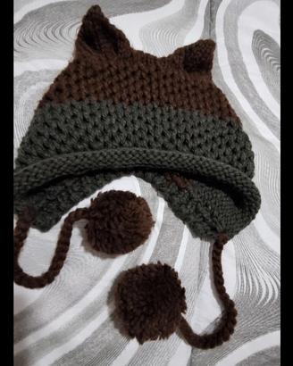 cappello di lana con ponnpon e orecchie da gatto 