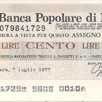 Miniassegno Banca Popolare di Novara