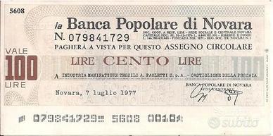 Miniassegno Banca Popolare di Novara
