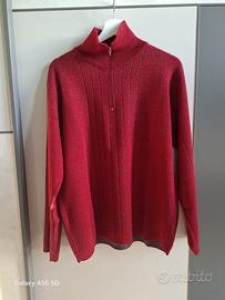 Maglione uomo rosso zip collo taglia M