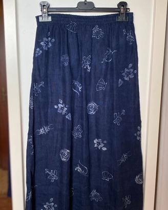 Gonna lunga blu puro lino