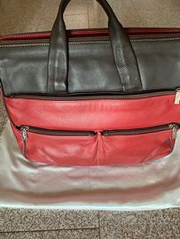BORSA VERA PELLE ROSSA/MARRONE