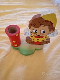 portapenne in legno Pinocchio vintage 