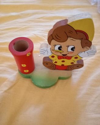 portapenne in legno Pinocchio vintage 
