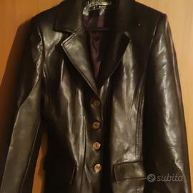 Giacca lunga in vera pelle vintage marrone scuro A