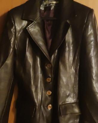 Giacca lunga in vera pelle vintage marrone scuro A