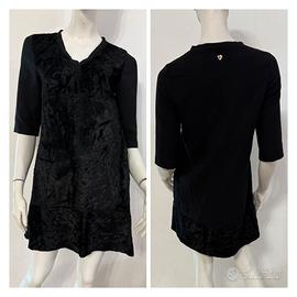 TWIN SET Vestito abito nero in velluto e lana