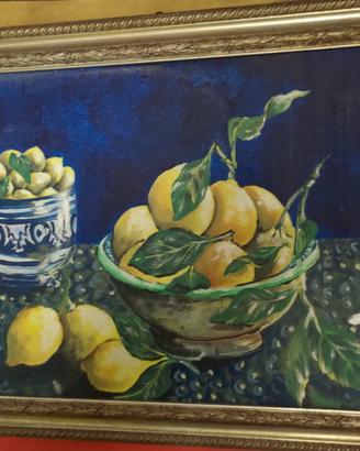 NATURA MORTA DIPINTO SU MDF E CORNICE 