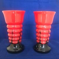 Coppia vasi in vetro nero e roso corallo Art Decò