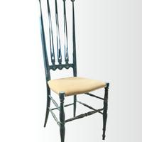 Sedia Vintage Alto Schienale Decorata a Mano - Blu