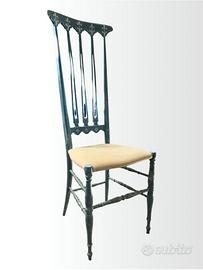 Sedia Vintage Alto Schienale Decorata a Mano - Blu