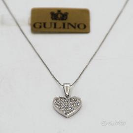 Collana oro bianco 18kt con cuore di zirconi E.155