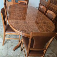 Splendido Set Tavolo in Radica di Noce + 6 Sedie