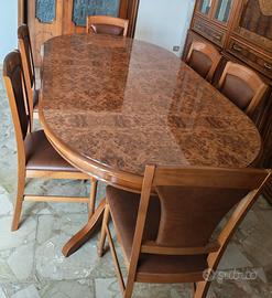 Splendido Set Tavolo in Radica di Noce + 6 Sedie