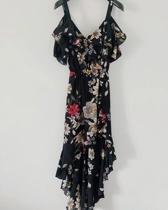 Abito asimmetrico a fiori con volant Pittarello