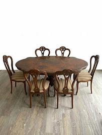 Tavolo vintage in Noce con 6 sedie