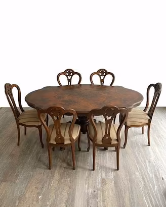 Tavolo vintage in Noce con 6 sedie