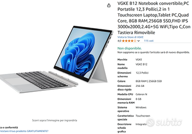 PC TRASFORMABILE IN TABLET - WINDOWS11 + custodia