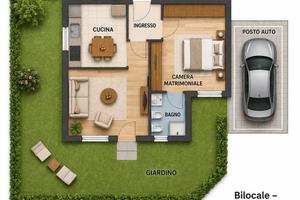 Bilocale con giardino e posto auto riservato