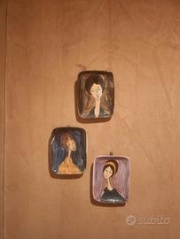 tre mini quadri in ceramica modigliani primi  900