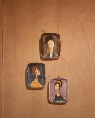 tre mini quadri in ceramica modigliani primi  900