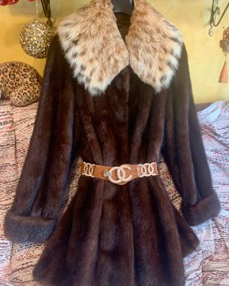Pelliccia visone vintage collo lince