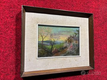 Dipinto paesaggio collina  casa dipinto olio tavol