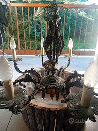 Lampadario antico da soffitto  in ferro battuto 