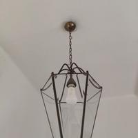 Lampadario esagonale in ottone vetro smusssato