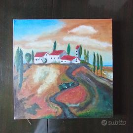 Quadro Dipinto Su Tela Paesaggio Toscano Colline 