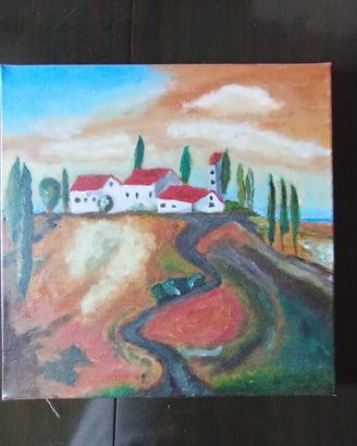 Quadro Dipinto Su Tela Paesaggio Toscano Colline 