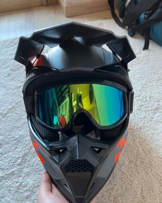 Casco Motocross/Enduro-Grigio/Arancio + Maschera