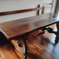 Tavolo legno massello panca e mensola