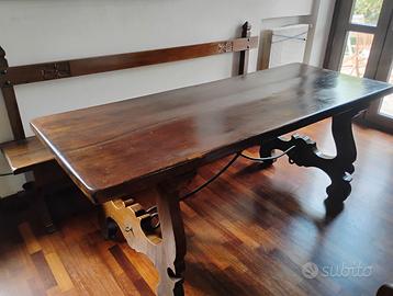 Tavolo legno massello panca e mensola