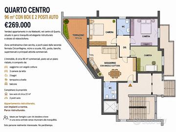 Quarto - 96 mq con Box e 2 posti Auto