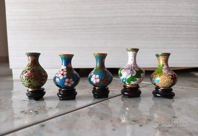 Lotto 5 mini vasetti vintage Cloisonné