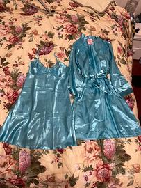 Set  Pigiama Satin cielo Kimono +Top con spalline