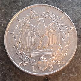 Moneta 2 lire Impero Regno d’Italia del 1940