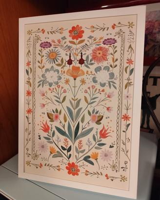 Quadro botanico floreale vintage Boho con cornice