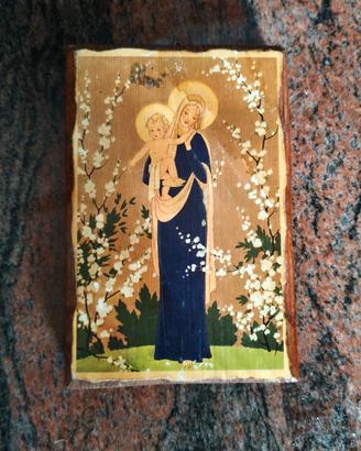 Quadro in legno con  Vergine Maria e Gesù 