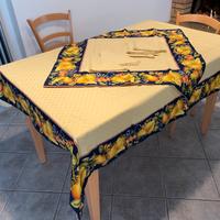 Tovaglia rettangolare in puro cotone oro e blu